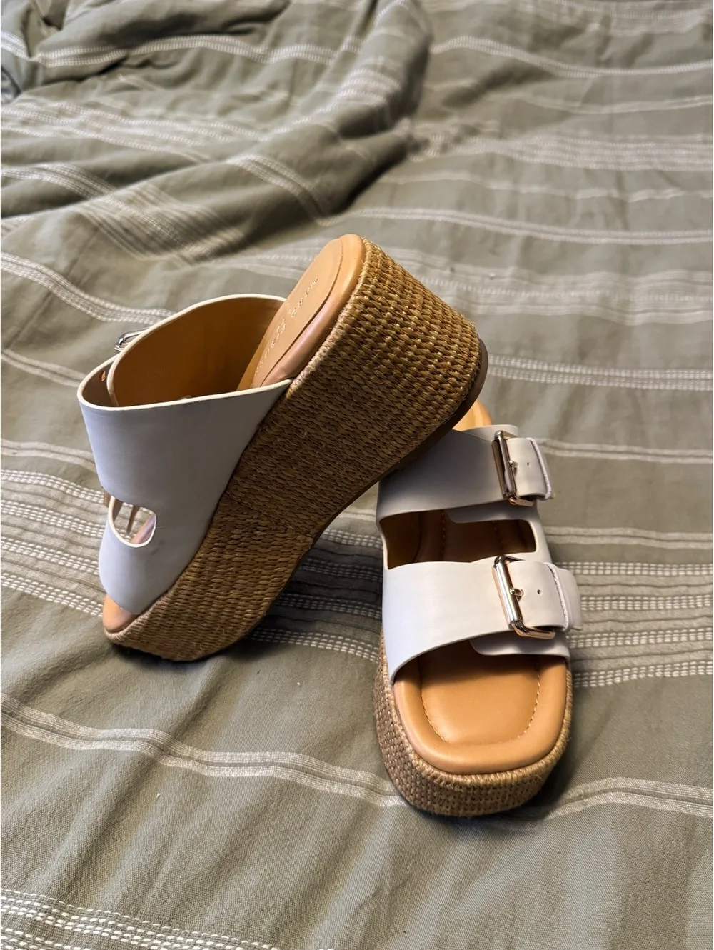 Marc Fisher Ltd White Double Buckle Platform Sandals Size 8.5